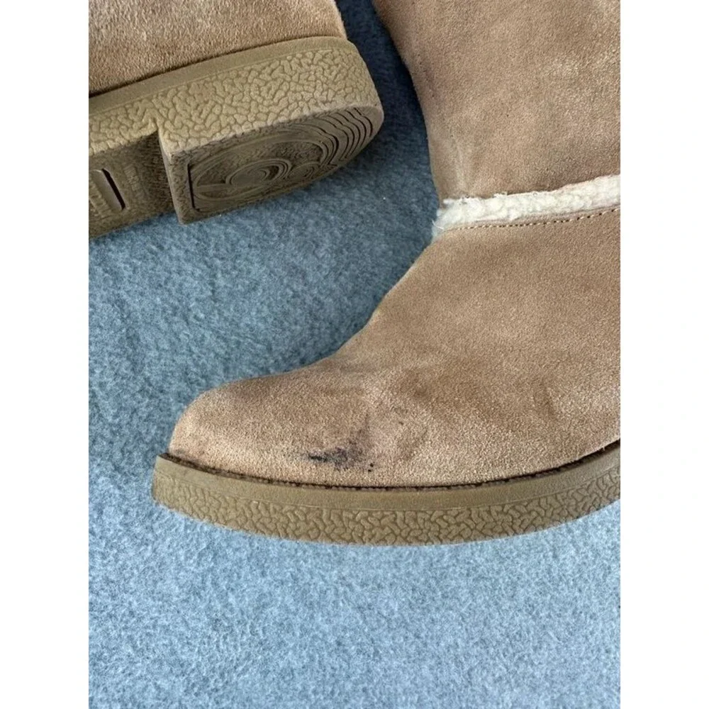Vintage Y2K Genuine Suede Sherpa Lined Tan Tall Womens Boots Size US 7 Cabincore